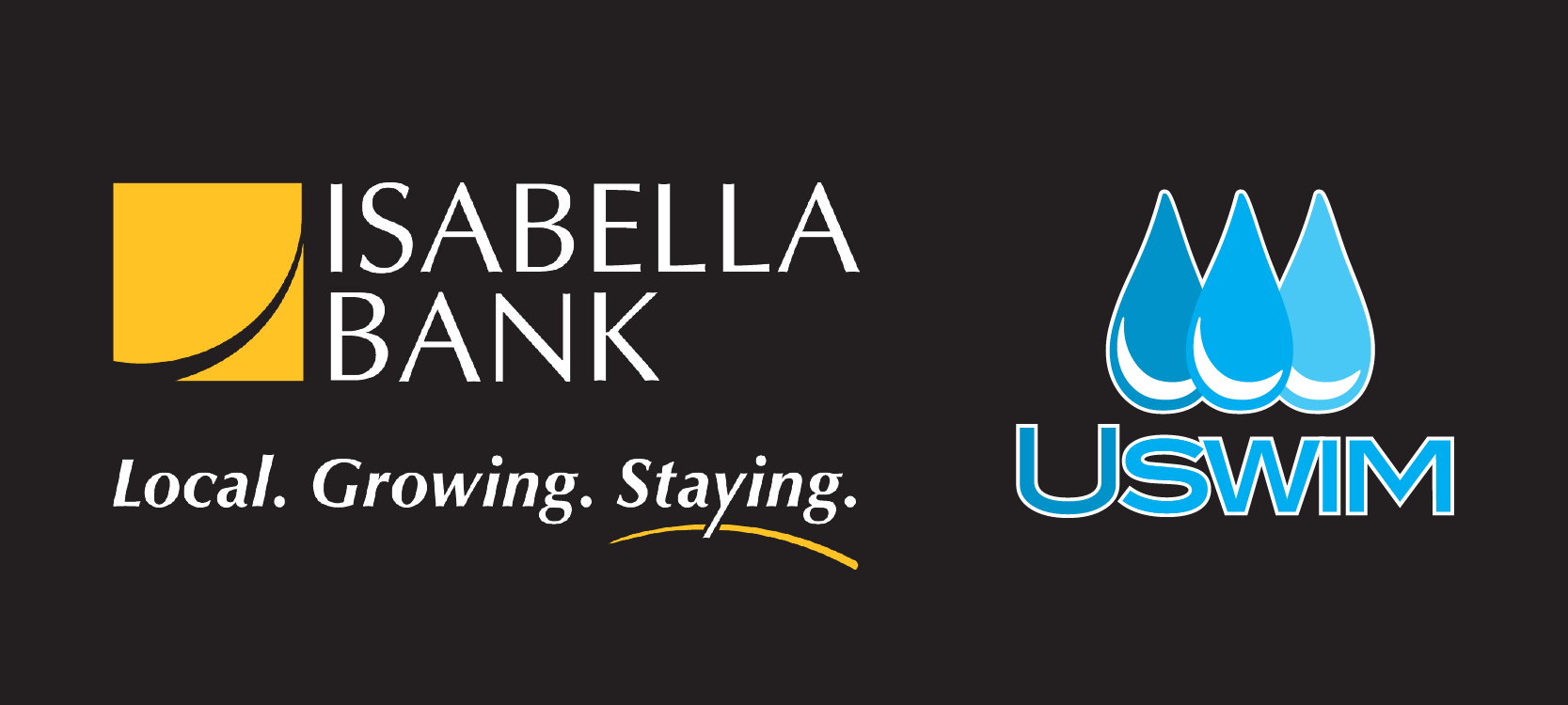 Isabella Bank Logo with Slogan: Local. Growing. Staying. To right: USwim Logo