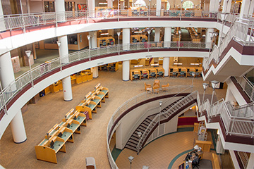 Aerial view looking down the atrium in the Park Library.