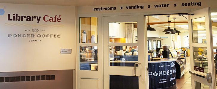 Image of the Cafe Entrance at the Park Library building at Central Michigan University.