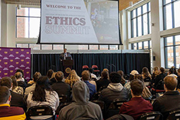 Students attend annual Ethics Summit in Grawn Atrium.