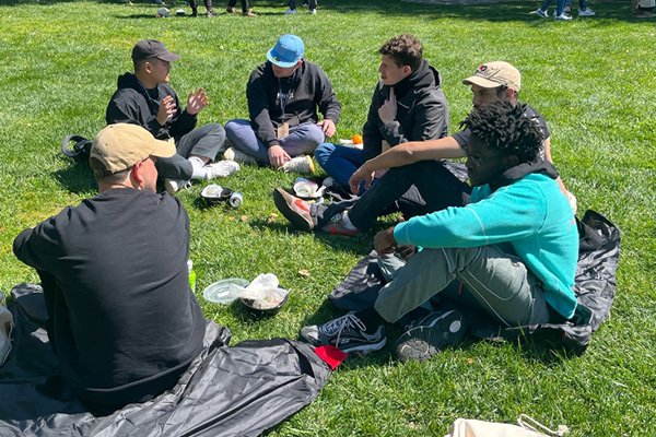 A group of students including CMU student Jacob Kapusansky at the 2023 University Innovation Fellows conference at Stanford University in California.