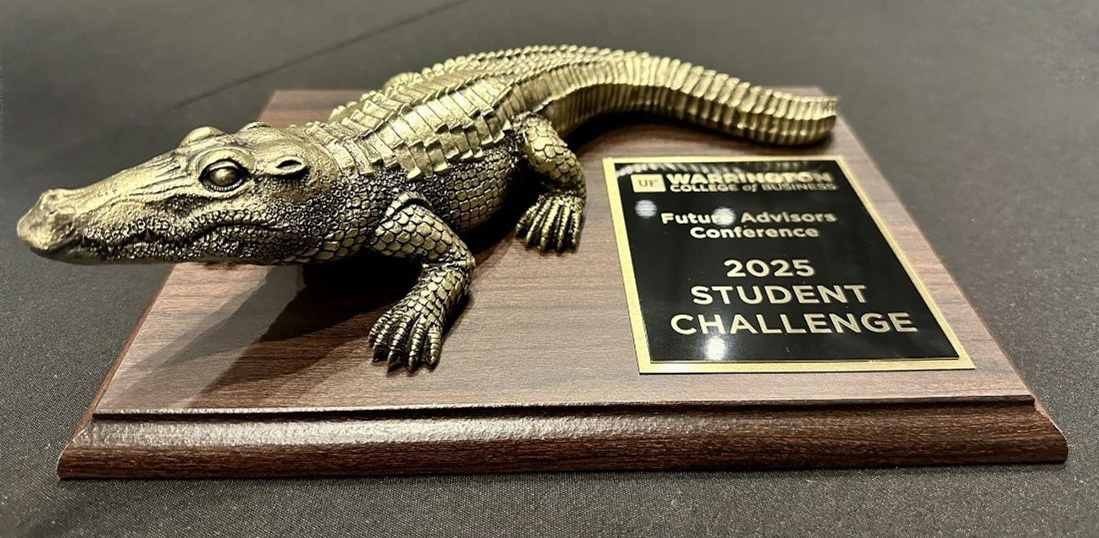 Finance students brought home 2025 FAC Student Challenge gator plaques.