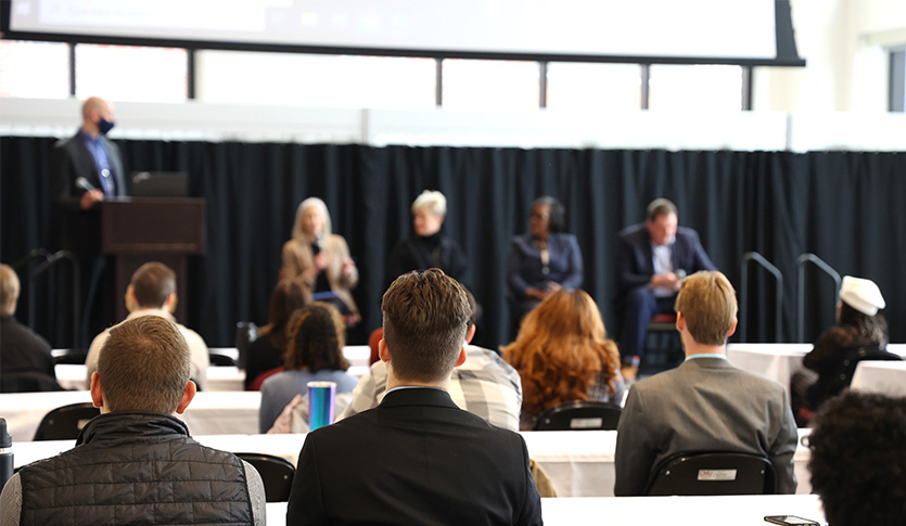 Students attend the Central Michigan University Real Estate Conference in Grawn Hall.