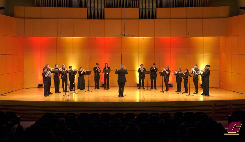 CMU Trumpet Ensemble Performing in Staples Hall.