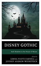 Book cover for Disney Gothic by Jeffrey Weinstock featuring dark sky with full moon a castle and bats.