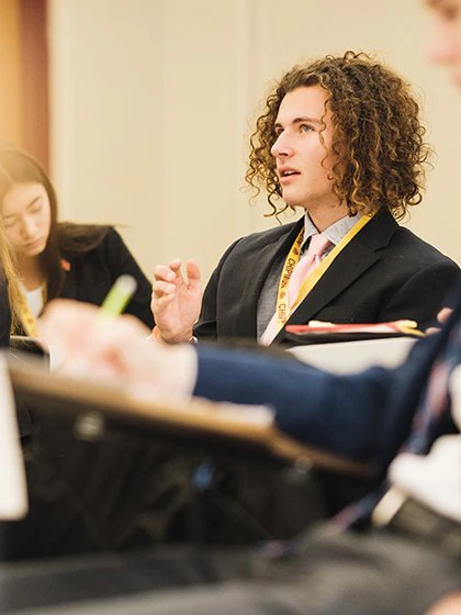 Model UN participants in conversation