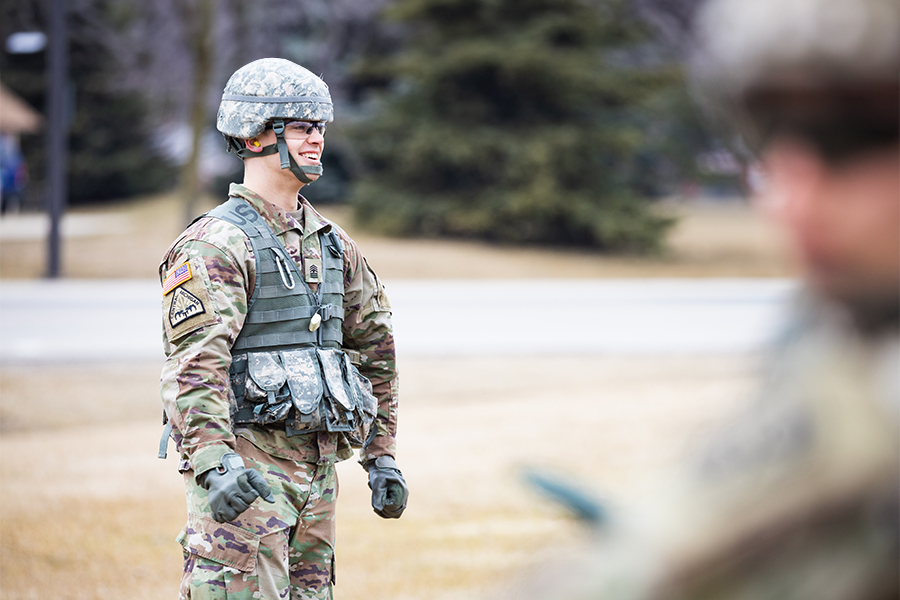 An ROTC student in military uniform