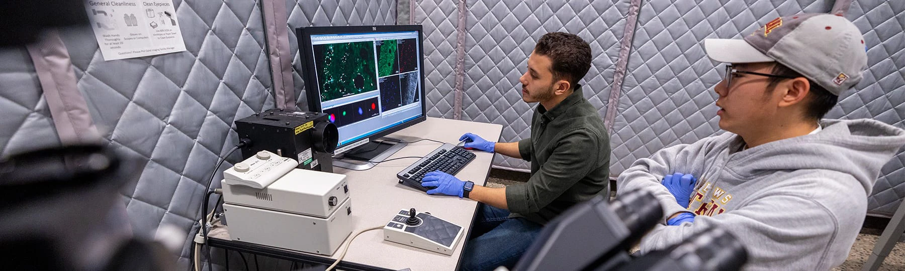 Two biological analytics students work in an on-campus lab at Central Michigan University.