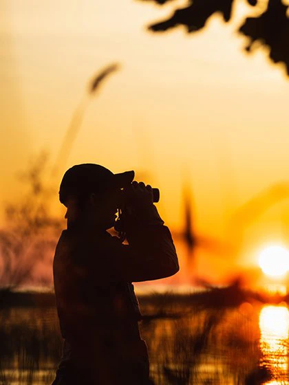 a silhouette of a person holding a camera