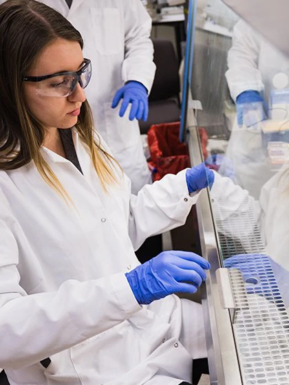 A neuroscience student participates in research in an on-campus lab at Central Michigan University.