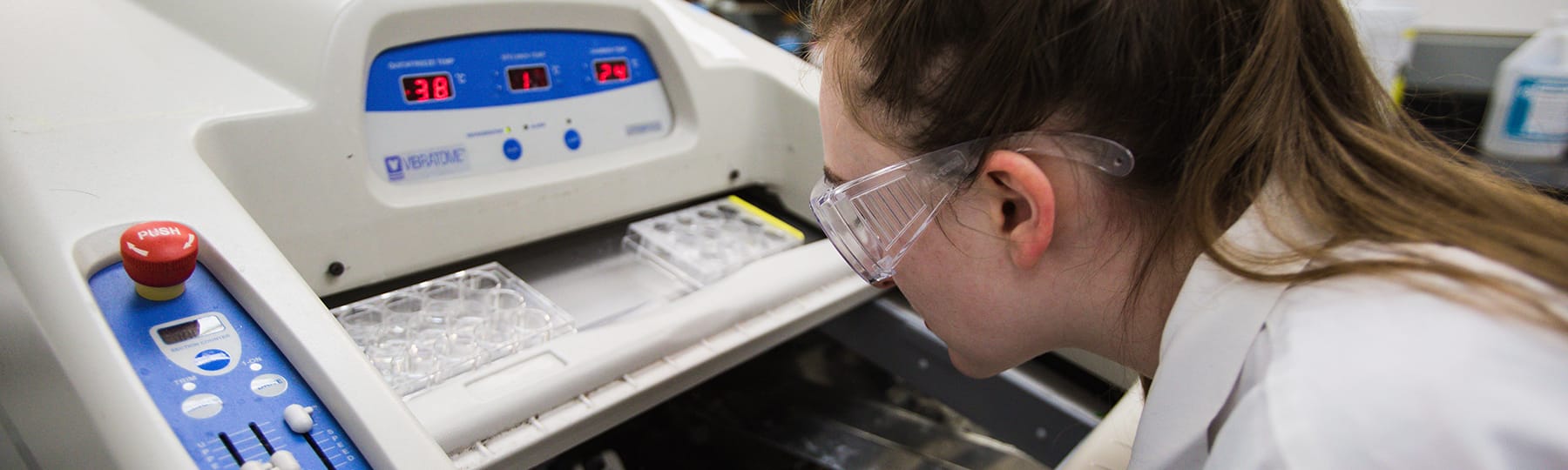 A neuroscience student works in one of the on-campus research labs at Central Michigan University.