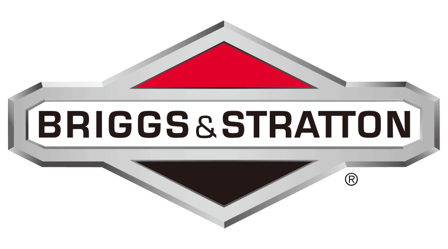 A black, white, red, and grey logo for Briggs and Stratton.