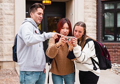 Students on a mobile device