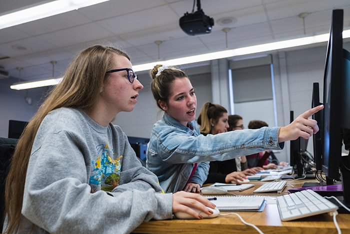 Students using a computer