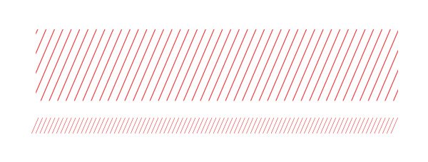 Graphic elements example, two red hash patterns sit one on top of the other, filled with diagonal stripe patterns, all on a white background.