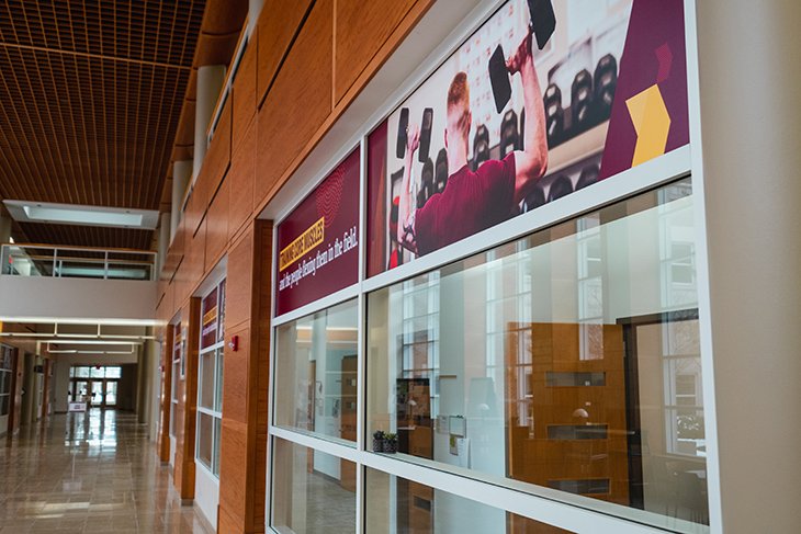 Campus was quiet this week as seen by the empty hallways of the College of Health Professions building.