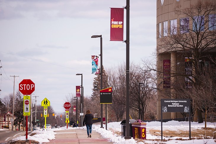 A less busy scene outside of Park Library during spring break week.