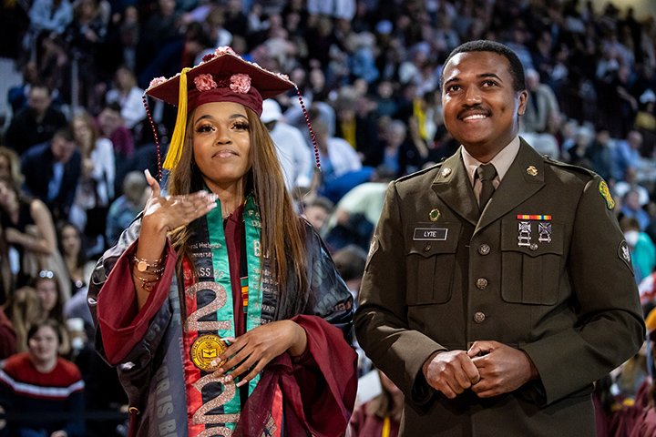 Graduate LaDyra Lyte received a surprise visit from her brother, LaDaryl, during commencement.