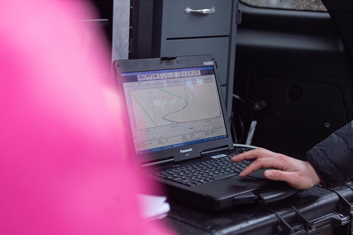 A laptop computer displays weather data received from a weather balloon.