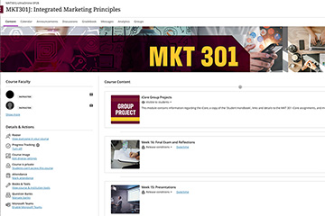 The landing page for the CMU course MKT301: Integrated Marketing Principles in the Ultra course management platform.