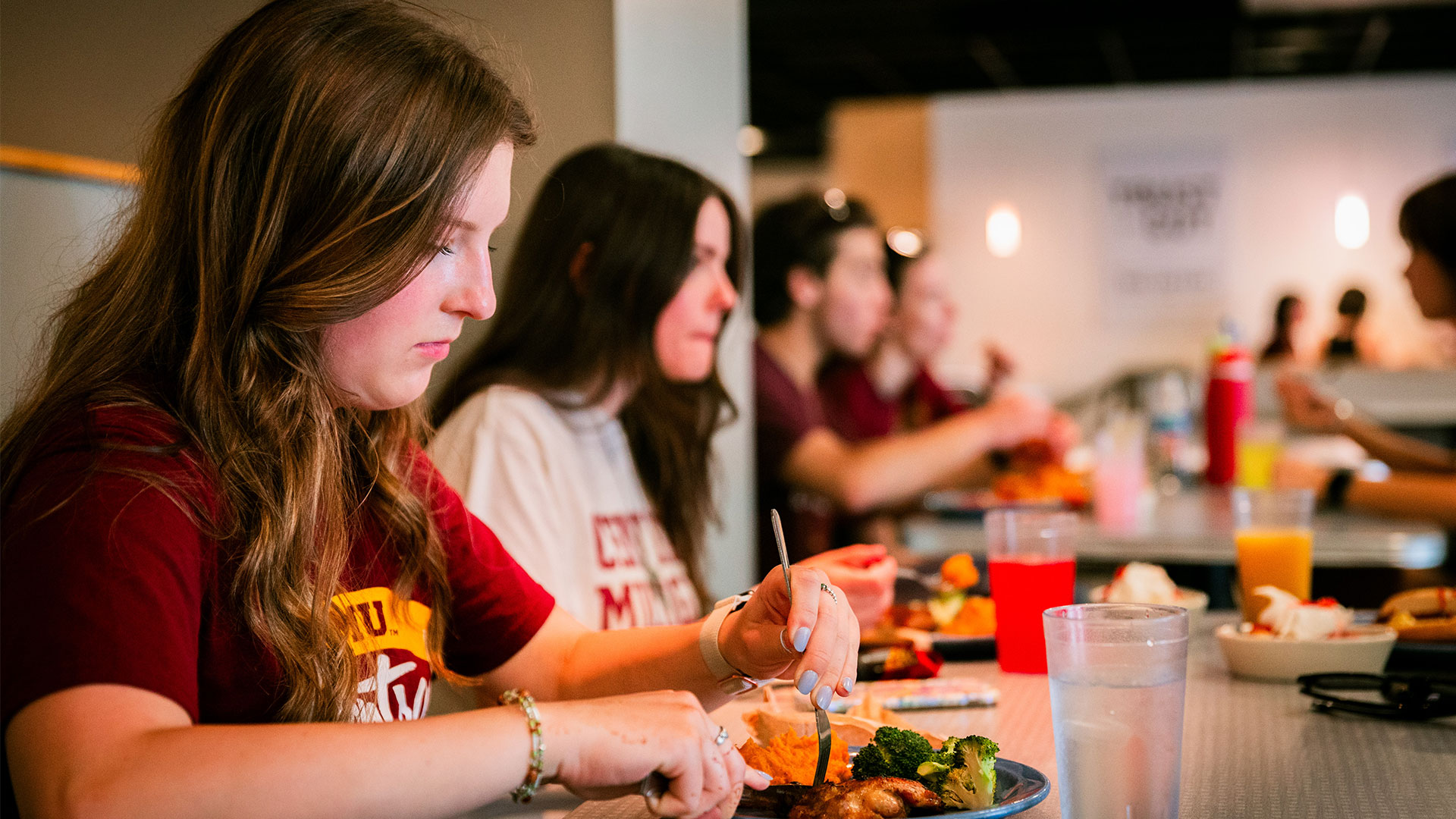 Students eating at a dining hall