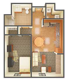 A floor plan of Graduate Housing 1 bedroom apartment