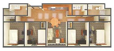 A floor plan of Graduate Housing 4 bedroom apartment