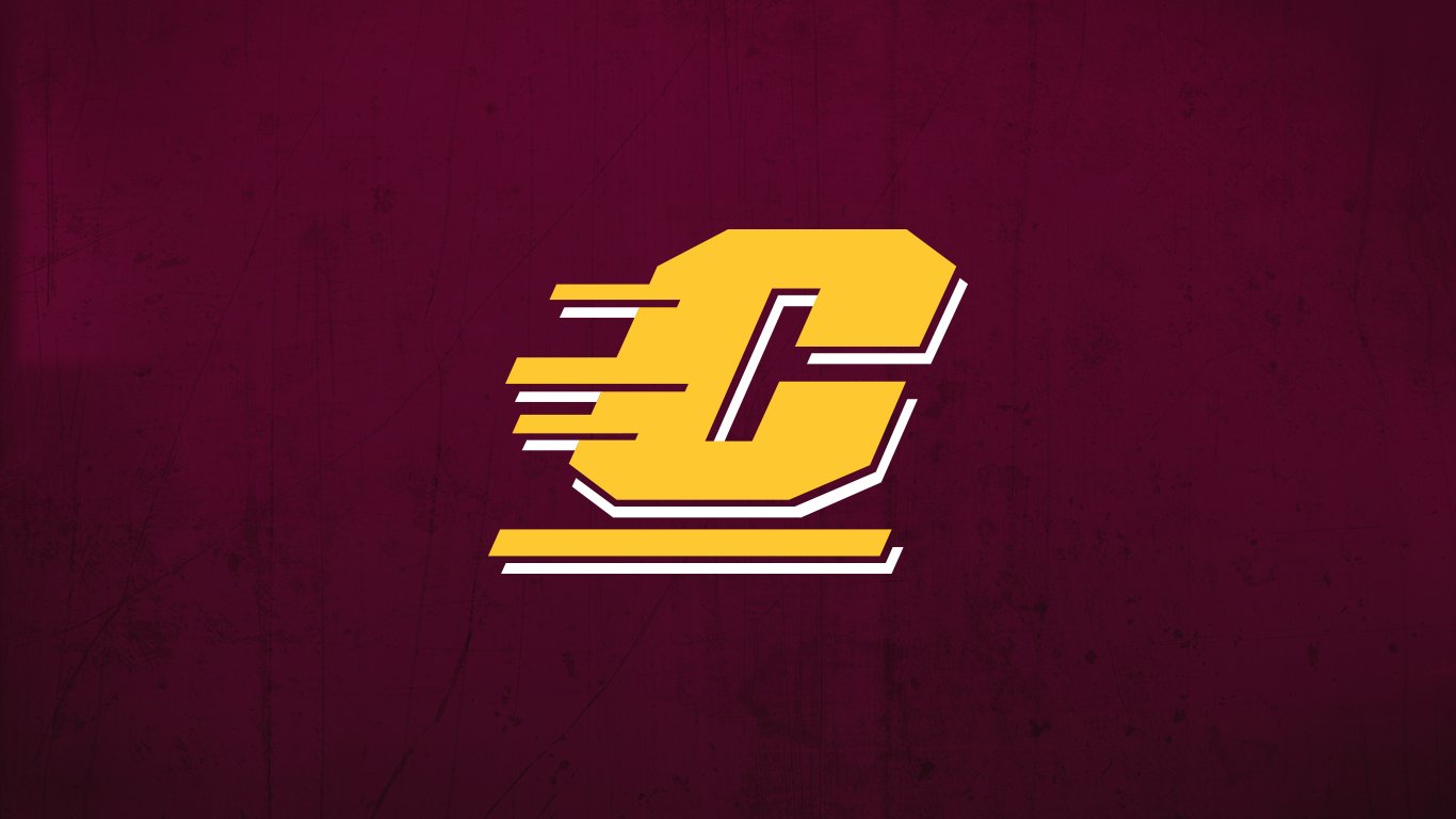 Gold Colored Cmich logo with maroon background