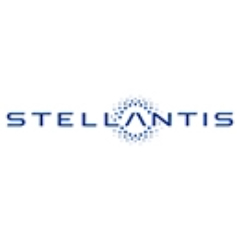 a logo with blue text with the word stellantis and around the A is a circle made of dots