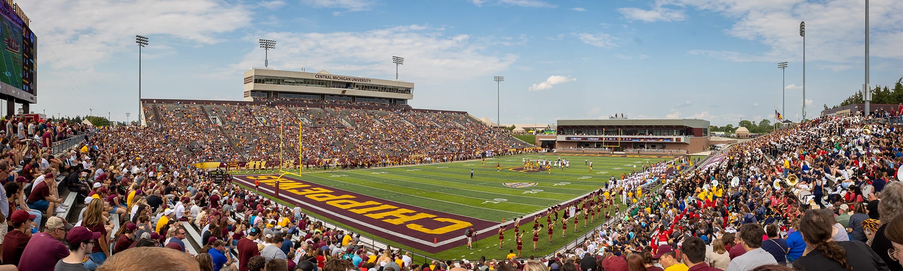 A panoramic image of Kelly Shorts Stadium during a football game.