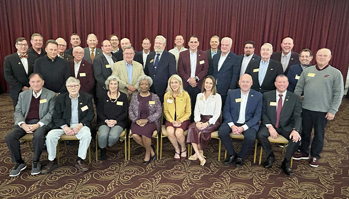 advancement board 700x400 A group photo of the CMU Advancement Board of Directors taken during Homecoming 2025.